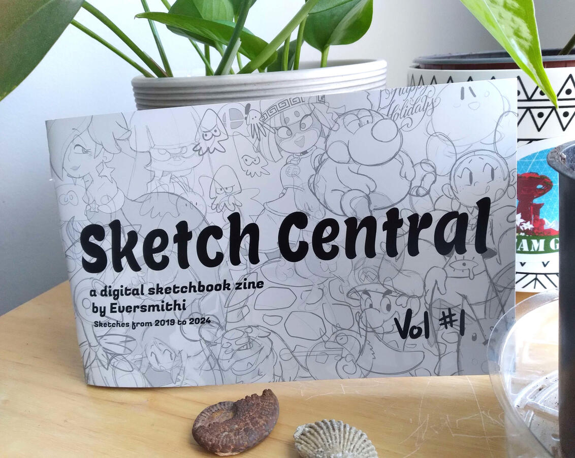 8 x 5 36-page stapled sketchbook zine